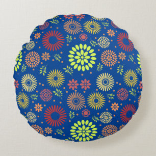 Colourful Fall Flowers in Warm Shades Round Pillow