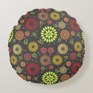 Colourful Fall Flowers in Warm Shades Round Pillow