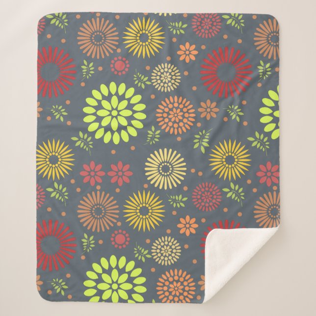Colourful Fall Flowers in Warm Shades Sherpa Blanket (Front)