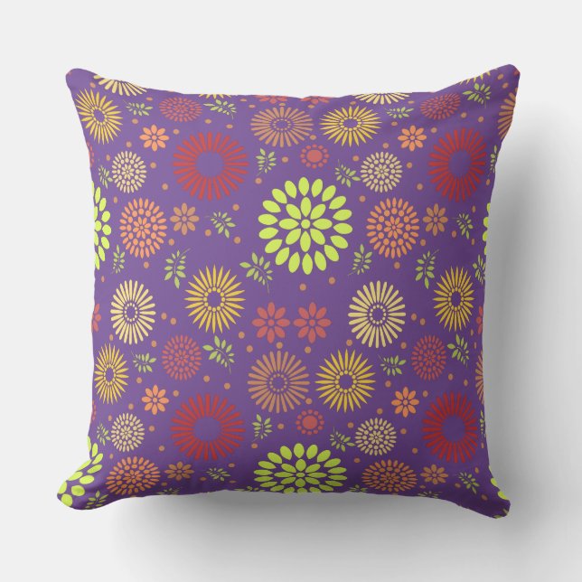 Colourful Fall Flowers in Warm Shades Throw Pillow (Front)