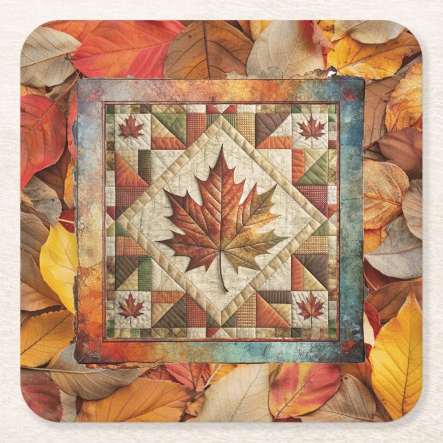Colourful Fall Foliage Autumn Leaf Paper Coaster (Front)