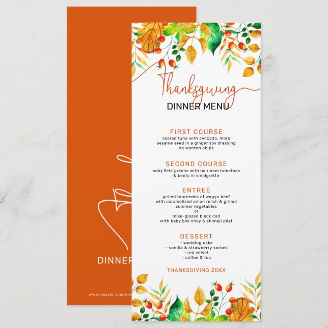 Colourful fall foliage border thanksgiving Text Invitation (Front/Back)