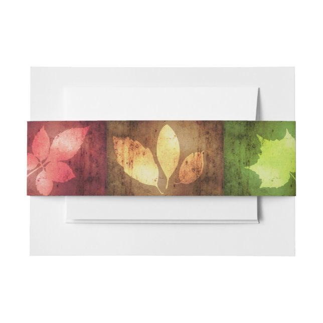 Colourful Fall Grunge Leaves Invitation Belly Band (Front Example)