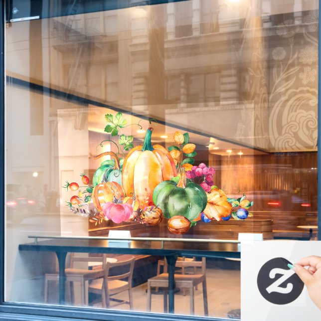 Colourful fall harvest display arraignment window cling (Cafe Window)
