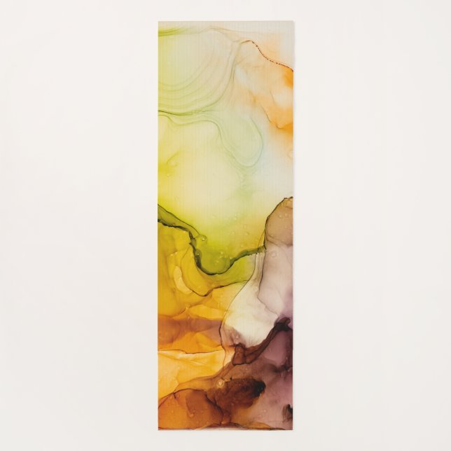 Colourful Fall Ink Watercolor Painted Background Yoga Mat (Back)