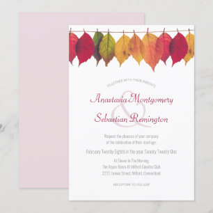 Colourful Fall Leaf Minimalist Wedding Ceremony Invitation