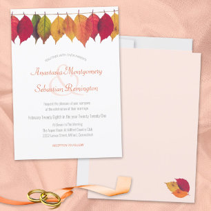 Colourful Fall Leaf Minimalist Wedding Ceremony Invitation