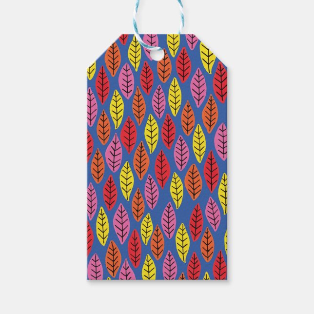 Colourful fall leaf pattern gift tags (Front)