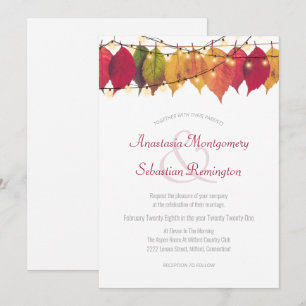Colourful Fall Leaf String Lights Wedding Ceremony Invitation