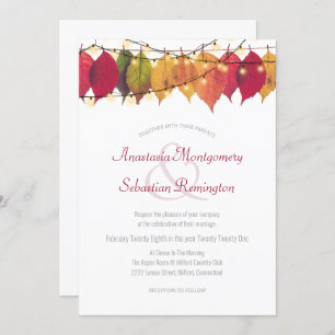 Colourful Fall Leaf String Lights Wedding Ceremony Invitation