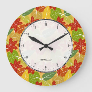 Colourful Fall Leafs Pattern Large Clock