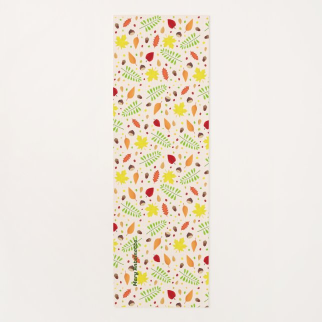 Colourful fall leaves and nuts yoga mat (Front)