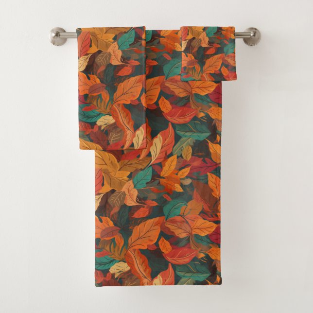 Colourful Fall Leaves Bath Towel Set (Insitu)