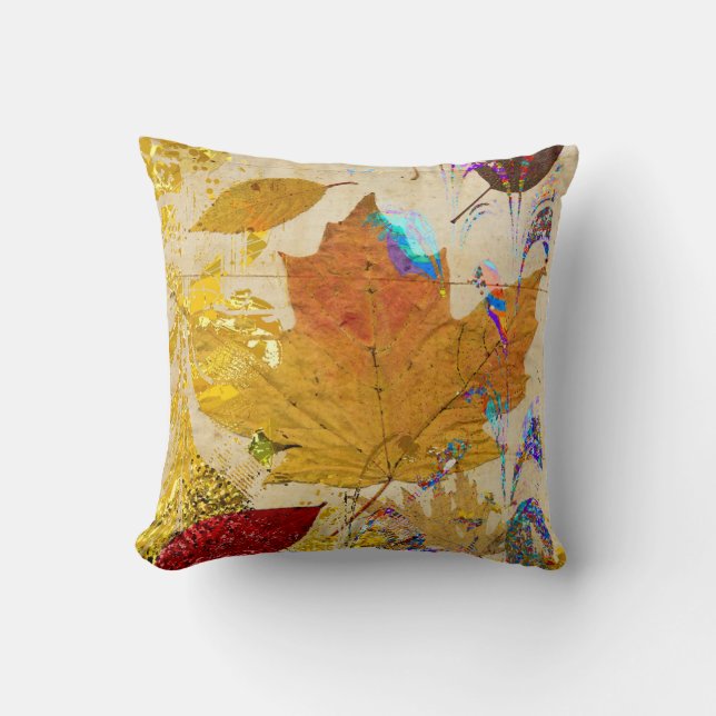 Colourful Fall Leaves Collage Custom Pillow (Front)