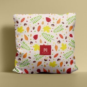 Colourful fall leaves custom name monogram throw pillow