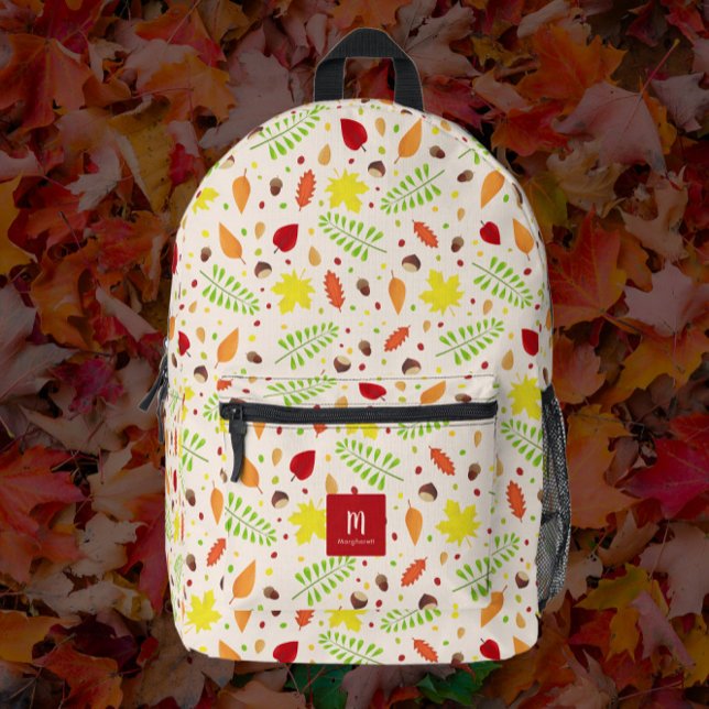 Colourful fall leaves custom name printed backpack (Colorful fall leaves custom name backpack - personalize it with your name and monogram.)