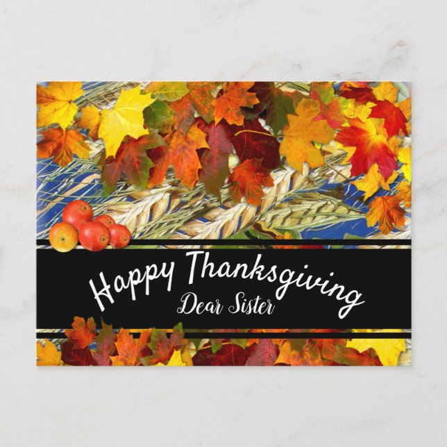 Colourful Fall Leaves customizable Thanksgiving Holiday Postcard (Front)