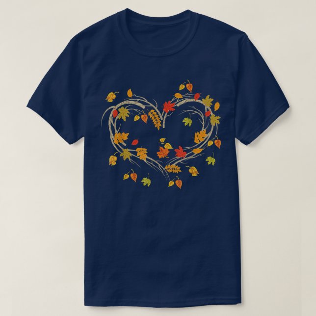 Colourful Fall Leaves Heart Nature Forest Autumn F T-Shirt (Design Front)