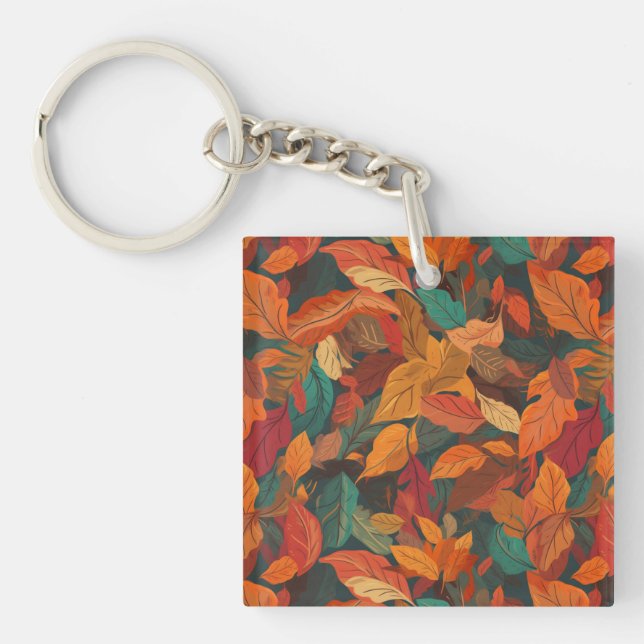 Colourful Fall Leaves  Keychain (Front)