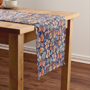 Colourful Fall Leaves on Blue Short Table Runner