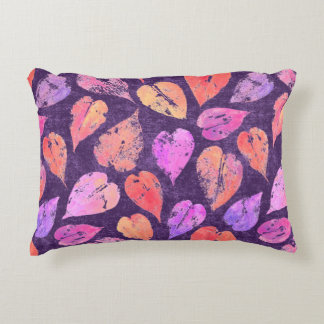 Colourful Fall Leaves On Purple Pattern Accent Pillow
