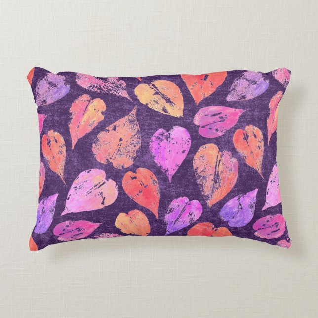 Colourful Fall Leaves On Purple Pattern Accent Pillow (Front)