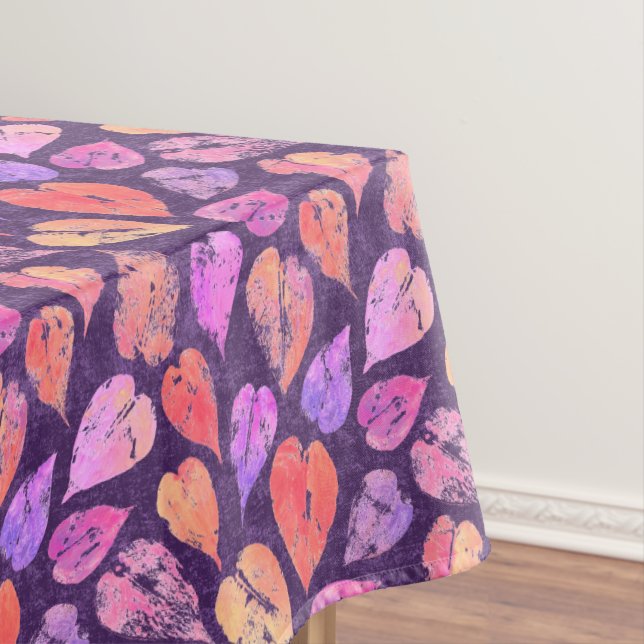 Colourful Fall Leaves On Purple Pattern Tablecloth (In Situ)