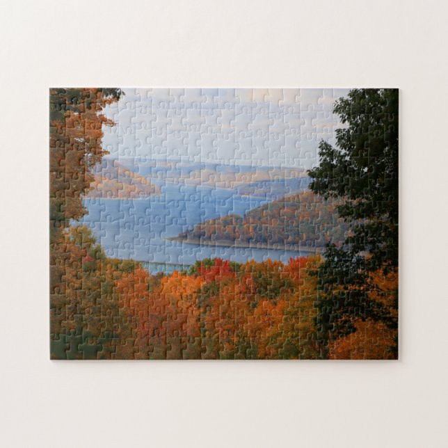 Colourful Fall Leaves Overlooking Casey Bridge Jigsaw Puzzle (Horizontal)