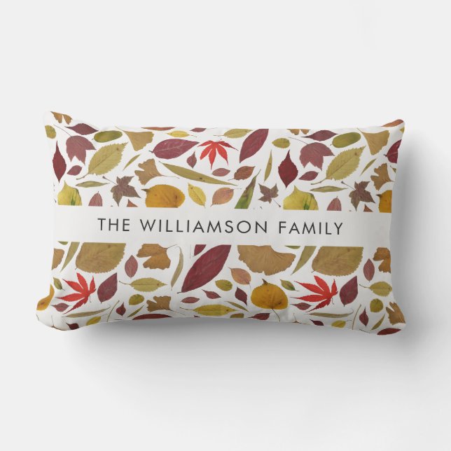 Colourful Fall Leaves Pattern Personalized Lumbar Pillow (Front)