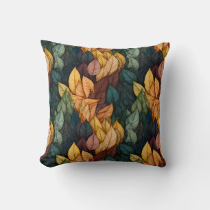 Colourful Fall Leaves Pattern Throw Pillow