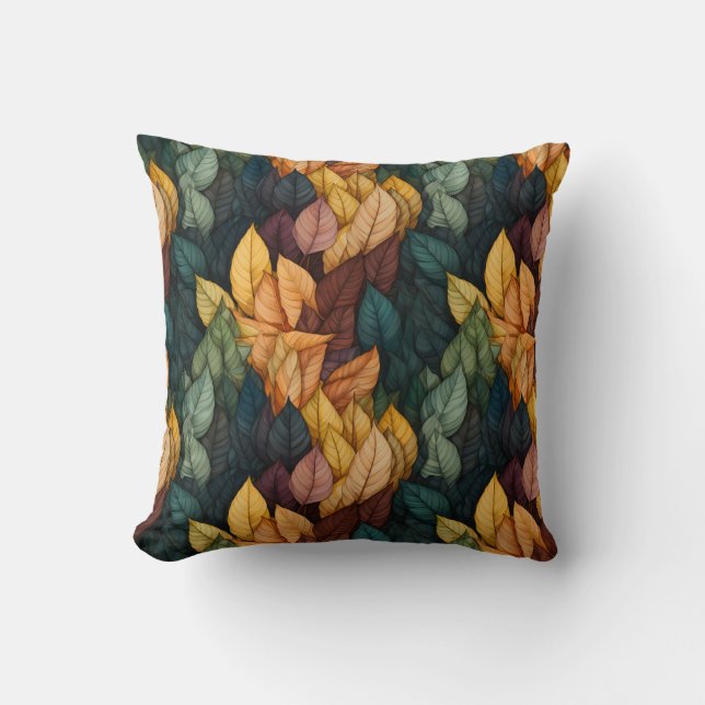 Colourful Fall Leaves Pattern Throw Pillow (Front)