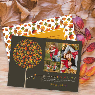 Colourful Fall Leaves Pop Tree 3 Photo Thanksgivin Holiday Card