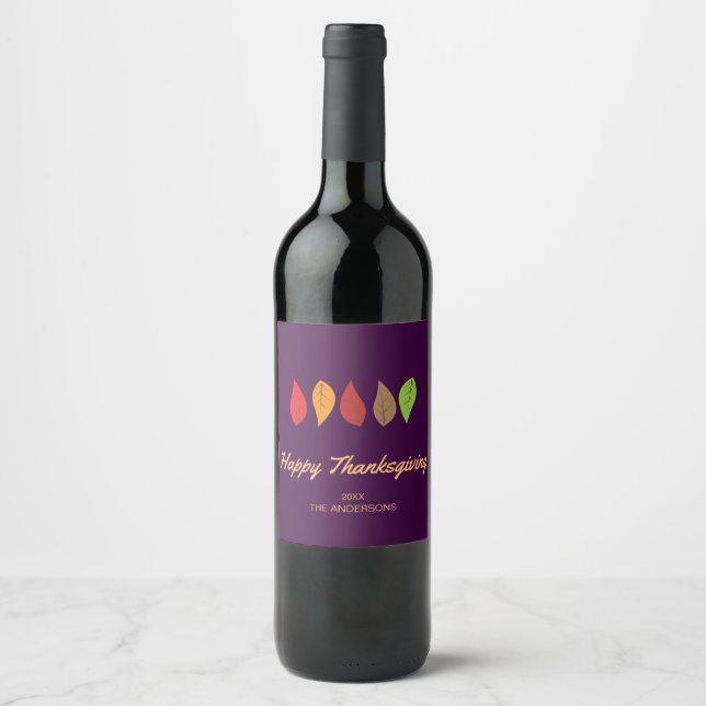 Colourful Fall Leaves, Thanksgiving Personalized Wine Label (Front)