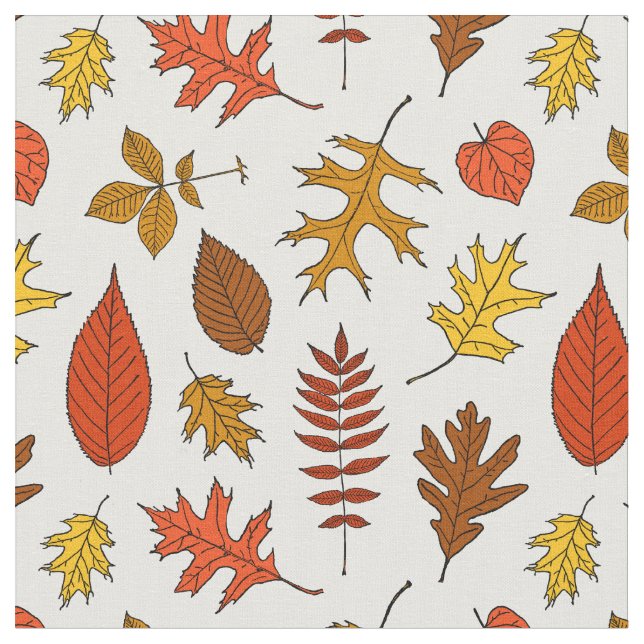 Colourful Fall Leaves Vintage Leaf Pattern Fabric (Close Up)