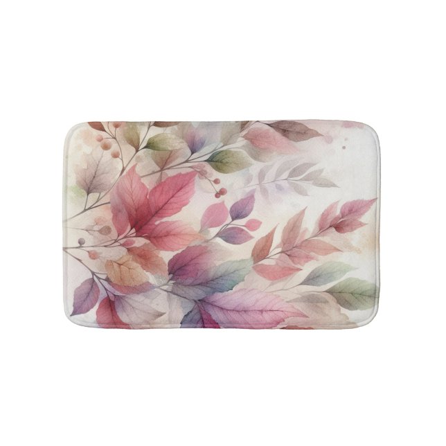 Colourful Fall leaves watercolor pastel colour  Bath Mat (Front)