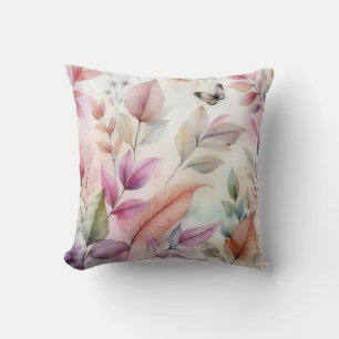 Colourful Fall leaves watercolor pastel colour Throw Pillow
