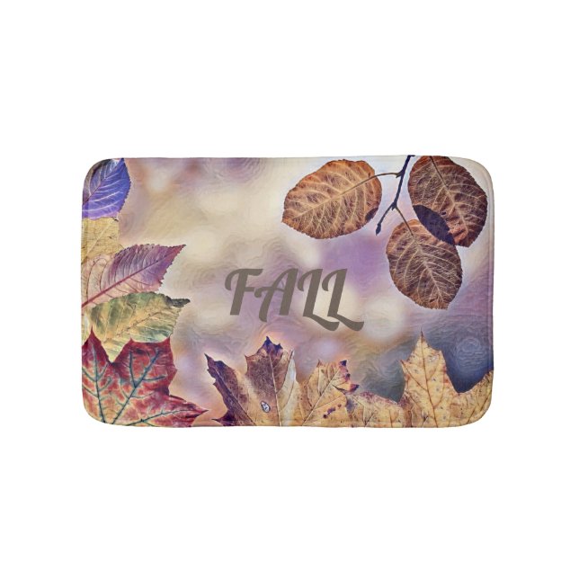 Colourful Fall leaves with fall colours watercolor Bath Mat (Front)
