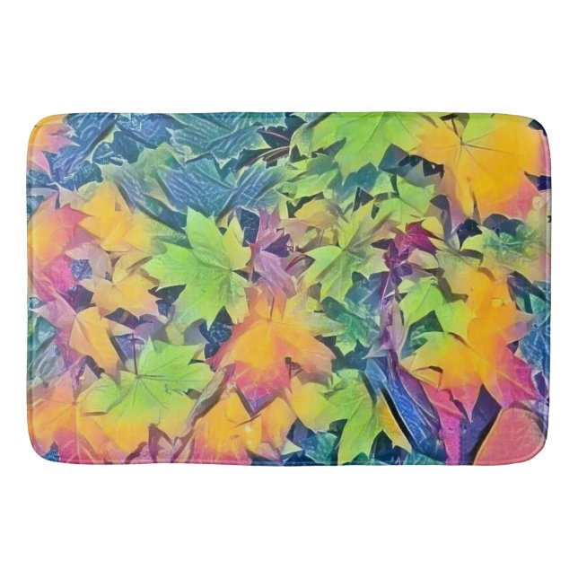 Colourful Fall leaves with fall colours watercolor Bath Mat (Front)