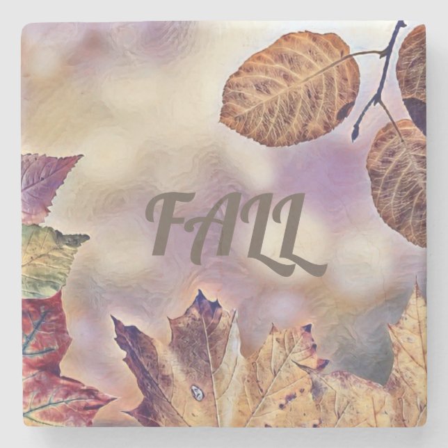 Colourful Fall leaves with fall colours watercolor Stone Coaster (Front)