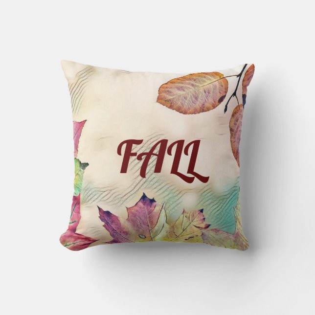 Colourful Fall leaves with fall colours watercolor Throw Pillow (Front)