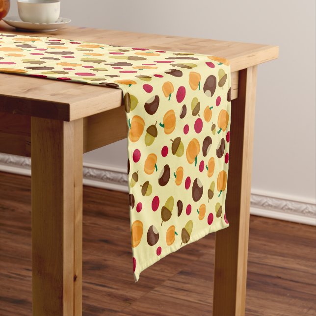 Colourful Fall Pumpkin Red Berries Pattern Short Table Runner (In Situ)