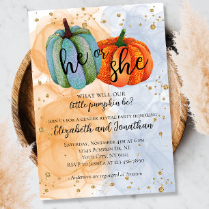 Colourful Fall Pumpkins He or She Gender Reveal Invitation