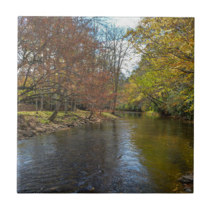 Colourful Fall Reflections on Autumn Stream Nature Tile