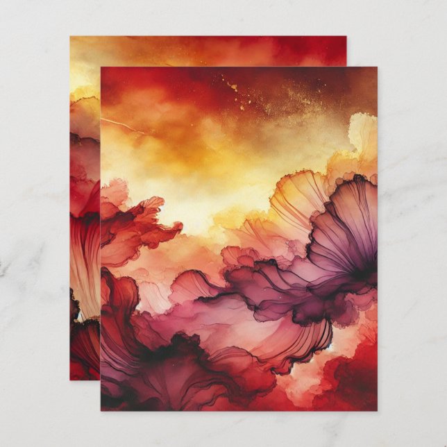 Colourful Fall Sunset Alcohol Ink Scrapbook Paper (Front/Back)