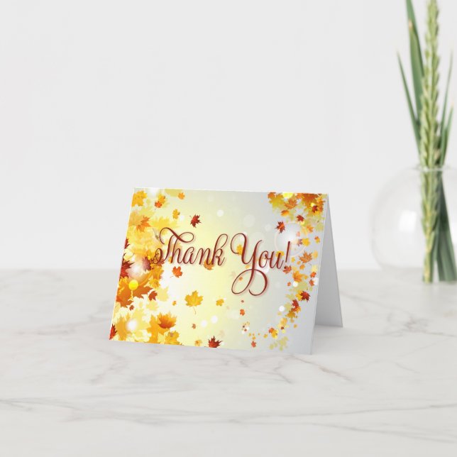 Colourful Fall Thank You Cards With Autumn Leaves (Front)