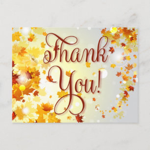 Colourful Fall Thank You Postcards With Leaves