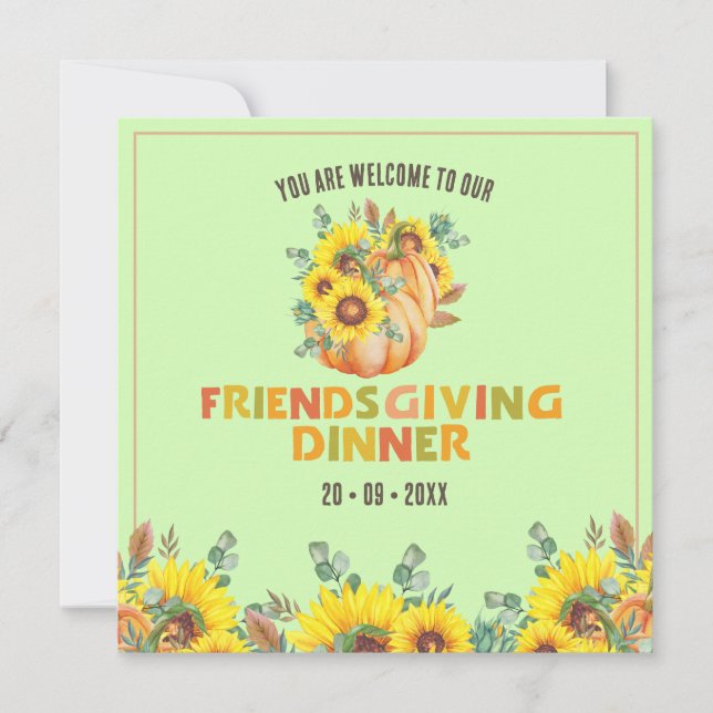 Colourful Fall Vibe Thanksgiving Green Dinner Part Invitation (Front)
