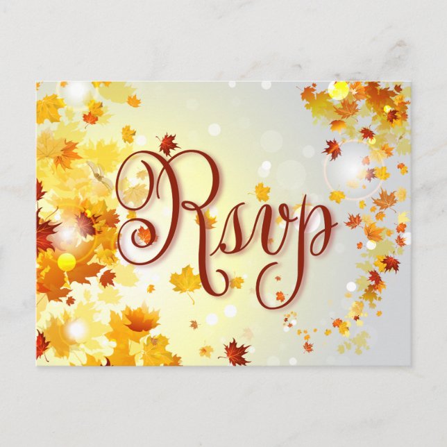 Colourful Fall Wedding RSVP Postcards Autumn Leave (Front)