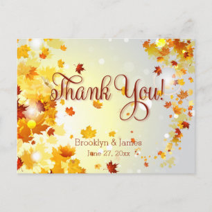 Colourful Fall Wedding Thank You Postcards Leaves