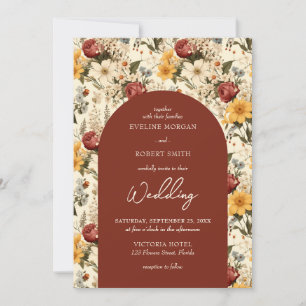Colourful fall wild flowers terracotta yellow arch invitation